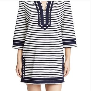 Tory‎ Burch Terry Cloth Navy and White Striped V-Neck Swim Coverup XS